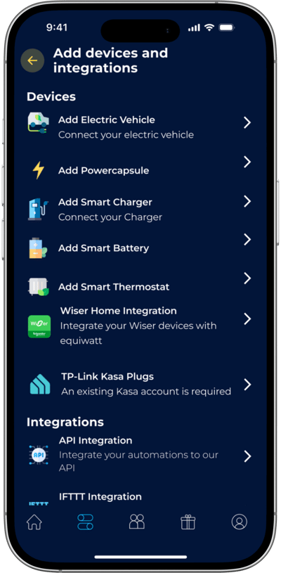 EQ App - Add Devices and Integrations