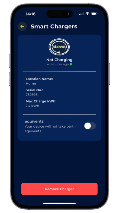 EQ App - EV Charger Settings Screen - Stevie