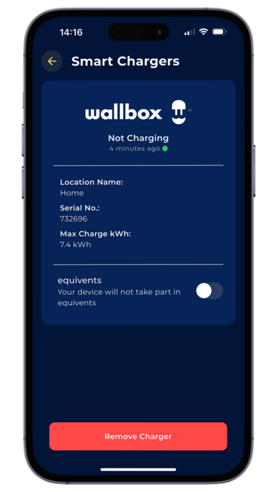 EQ App - EV Charger Settings Screen - Wallbox