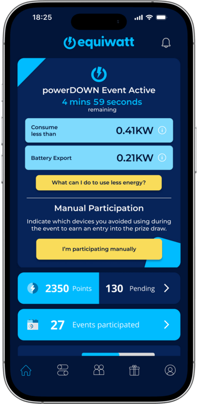 EQ App - Home screen - event live
