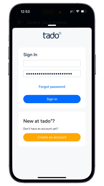 EQ App - Tado Integration - Login Screen