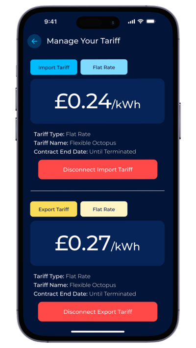 EQ App - Tariff connected - fixed - export connected