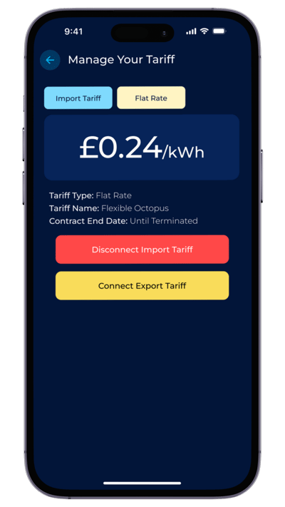 EQ App - Tariff connected - fixed - export not connected