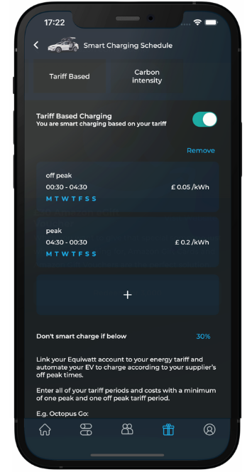 EV app - tariff charging dark mode