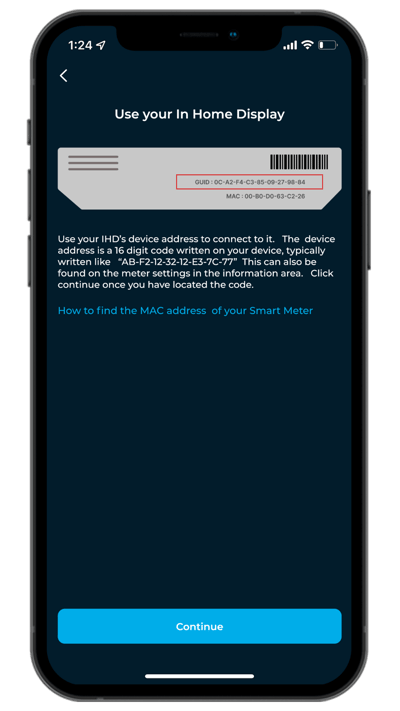 App screenshot - user your IHD to verify your address