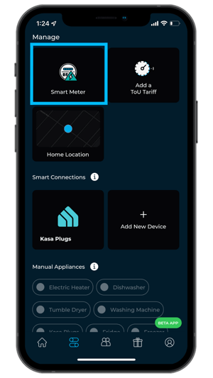 Smart meter widget - manage tab