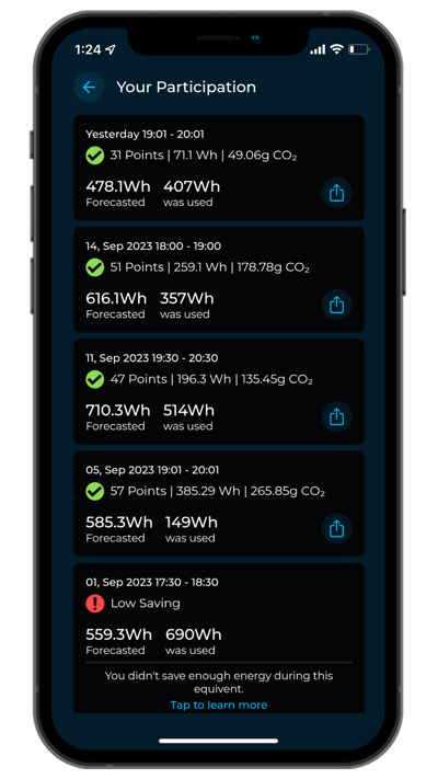 App Screenshot - Points awarded