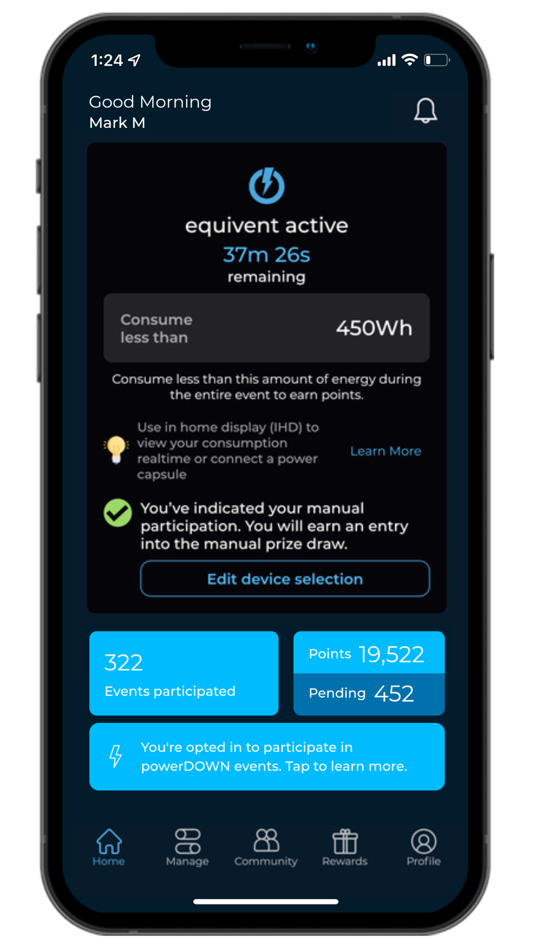 EQ app - home page event live